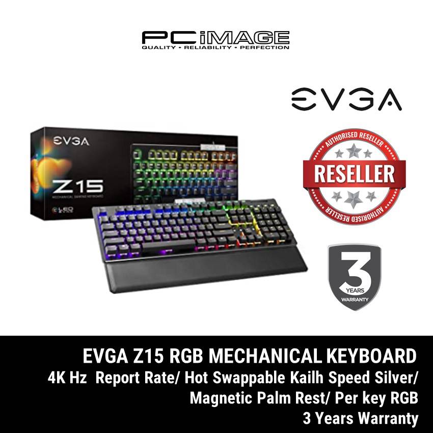 EVGA Z RGB MECHANICAL GAMING KEYBOARD HOT SWAPPABLE MECHANICAL KAILH SPEED SILVER SWITCHES