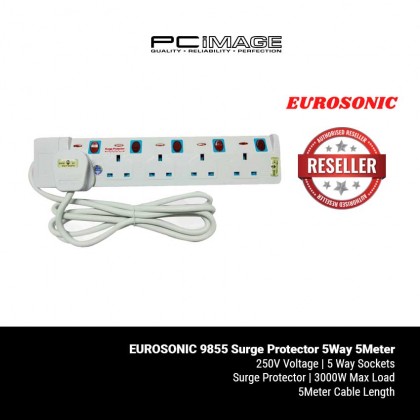 EUROSONIC 9855 Multiple Trailing Socket Neon&Surge Protector 5Way 5Meter