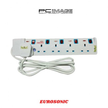 EUROSONIC 9855 Multiple Trailing Socket Neon&Surge Protector 5Way 5Meter