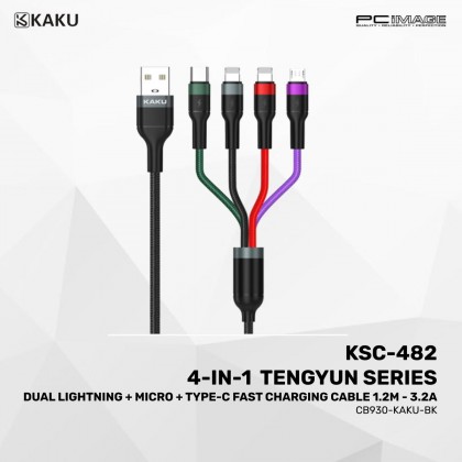 KAKU KSC-482 4in1 (Dual Lightning & Micro & Type-C) Tengyun Series Fast Charging Cable 1.2M 3.2A - Black