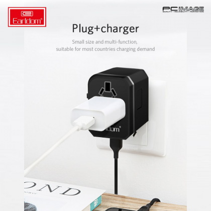 EARLDOM ET-LC9 Type-C PD + 4 USB AC Travel Adapter 5.6A - Black Grey