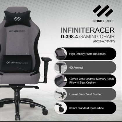 INFINITERACER D-398-11 GAMING CHAIR - 4D Armrest, Metal Base, 60/75mm Caster, Linen Fabric, <120KG