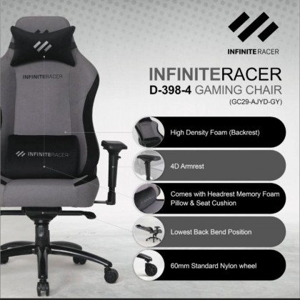 INFINITE RACER SPINE-FIX GEN 2 SERIES D-398-4 Gaming Chair - 4D Armrest, Metal Base, 60/75mm Caster, Linen Fabric, <120KG