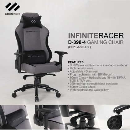 INFINITERACER D-398-11 GAMING CHAIR - 4D Armrest, Metal Base, 60/75mm Caster, Linen Fabric, <120KG