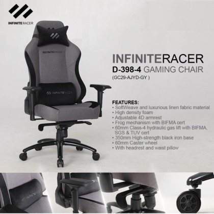 INFINITE RACER SPINE-FIX GEN 2 SERIES D-398-4 Gaming Chair - 4D Armrest, Metal Base, 60/75mm Caster, Linen Fabric, <120KG