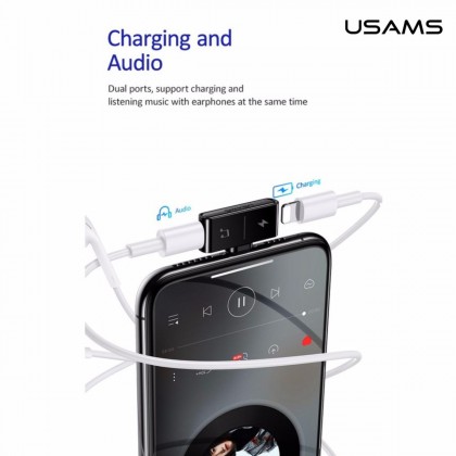 USAMS AU12 US-SJ385 LIGHTNING + 3.5MM CHARGING & AUDIO ADAPTER - BLACK