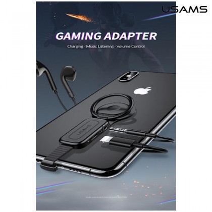 USAMS AU06 US-SJ275 LIGHTNING TO 3.5MM + LIGHTNING RING HOLDER ADAPTER - BLACK USAMS AU06 US-SJ275 LIGHTNING TO 3.5MM + LIGHTNING RING HOLDER ADAPTER - BLACK