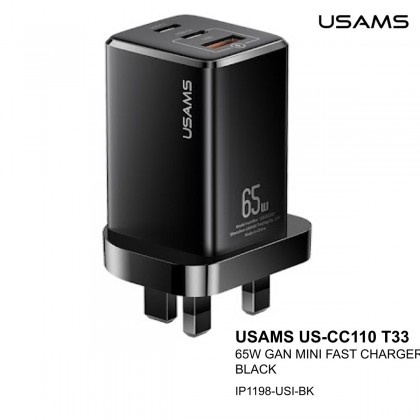 USAMS US-CC110 T33 65W GAN MINI FAST CHARGER - BLACK