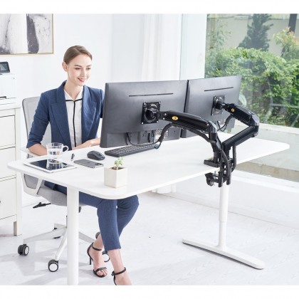 NB NORTH BAYOU F160 DUAL MONITOR ARM GAS-STRUT FLEXI MOUNT 360 DEGREE ROTATABLE FOR 17" - 27", UP TO 9KG