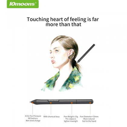10MOONS G10 Graphic Tablet Working Area 255x148MM Black