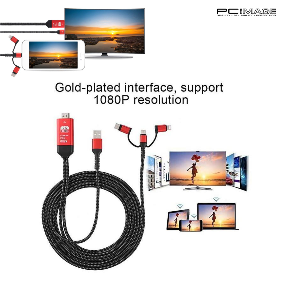 Lightning/MicroUSB/TypeC to HDMI Bluetooth 2K TV HDTV 3in1 Adapter