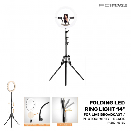 Folding LED Ring Light 14" for Live Broadcast/Photography Black