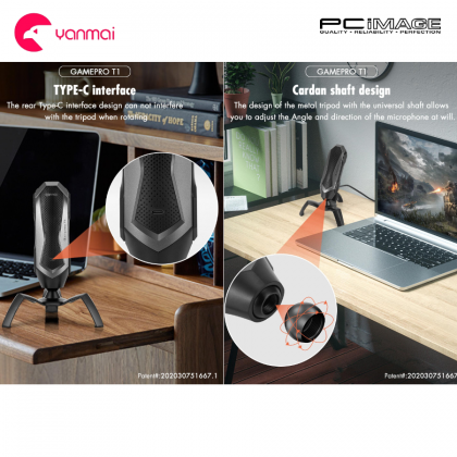 Yanmai T1 360° Rotation RGB Lightning USB Gaming Capacitor Mic Black