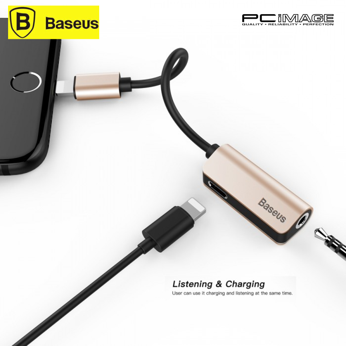 BASEUS CALL3201 L32 Lightning Male TO 3.5MM + Lightning Female Adapter