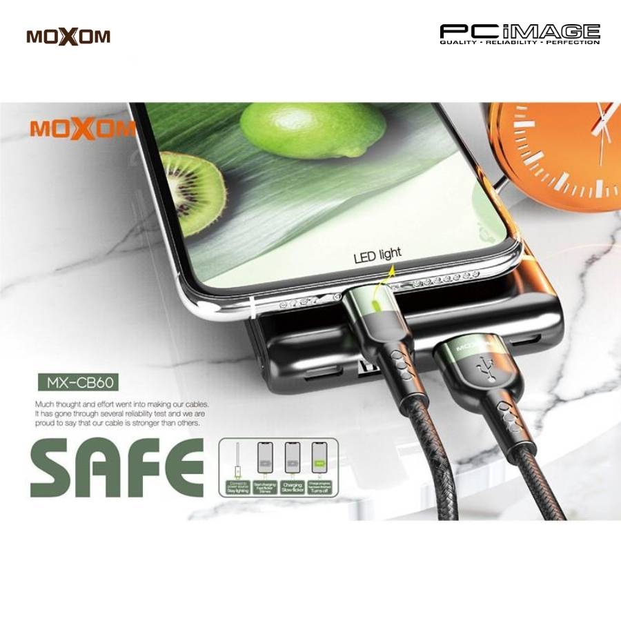 MOXOM MXCB60 Green Arrow Auto Power Off Cable 2.4A QC 3.0 1M Black