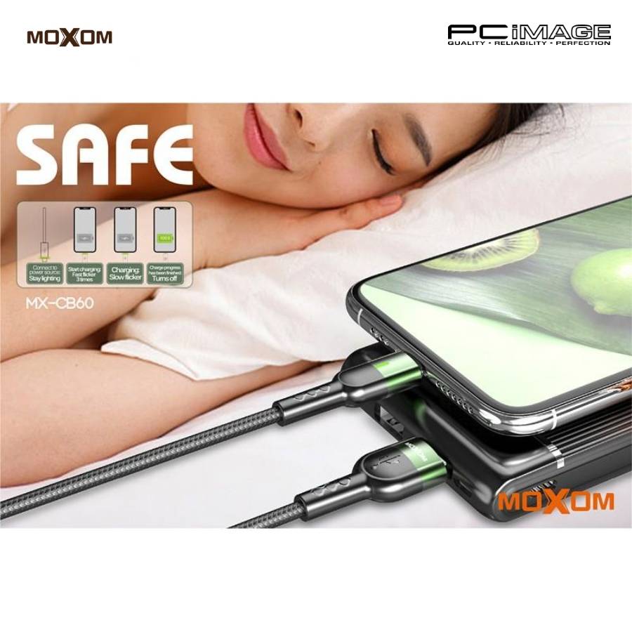 MOXOM MXCB60 Green Arrow Auto Power Off Cable 2.4A QC 3.0 1M Black