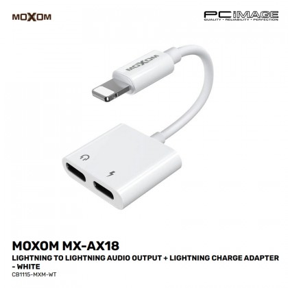MOXOM MX-AX18 Lightning to Lightning Audio Output + Lightning Charge Adapter White