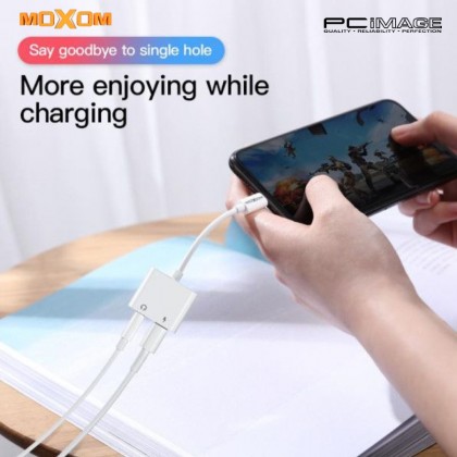 MOXOM MX-AX18 Lightning to Lightning Audio Output + Lightning Charge Adapter White