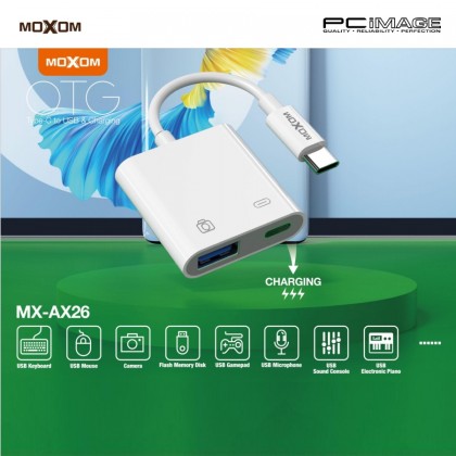 MOXOM MX-AX26 OTG Type-C to USB & Type-C Charger Adapter White
