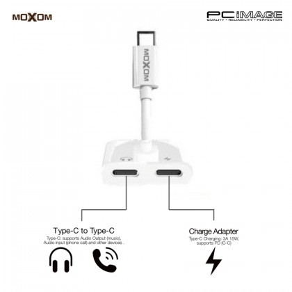 MOXOM MX-AX20 Type-C to Type-C Audio + Type-C 3A 15W Charge Adapter White MOXOM MX-AX20 Type-C to Type-C Audio + Type-C 3A 15W Charge Adapter White
