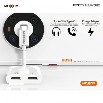 MOXOM MX-AX20 Type-C to Type-C Audio + Type-C 3A 15W Charge Adapter White MOXOM MX-AX20 Type-C to Type-C Audio + Type-C 3A 15W Charge Adapter White