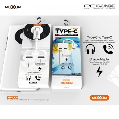 MOXOM MX-AX20 Type-C to Type-C Audio + Type-C 3A 15W Charge Adapter White MOXOM MX-AX20 Type-C to Type-C Audio + Type-C 3A 15W Charge Adapter White