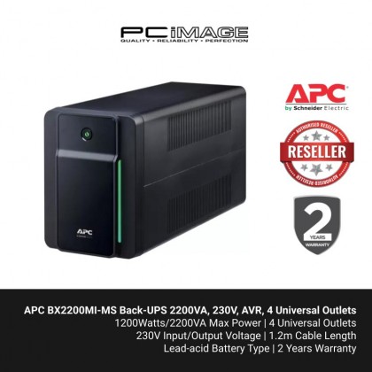 APC BX2200MI-MS Back-UPS 2200VA, 230V, AVR, 4 Universal Outlets APC BX2200MI-MS Back-UPS 2200VA, 230V, AVR, 4 Universal Outlets
