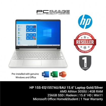 [ONLINE EXCLUSIVE] HP 15S-EQ1557AU/8AU 15.6" Laptop Gold/Silver (Athlon3050U, 4GB, 256GB, Radeon, Win11H, OfficeHNS)