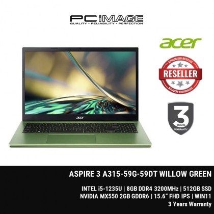 ACER ASPIRE 3 A315-59G-59DT (I5-1235U/8GB DDR4/512G SSD/MX550 2GB/W11H/HNS21/15.6" FHD IPS) WILLOW GREEN