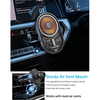 MOMAX CM20E Q.MAG MOUNT 3 MAGNETIC 15W WIRELESS CHARGING CAR MOUNT 