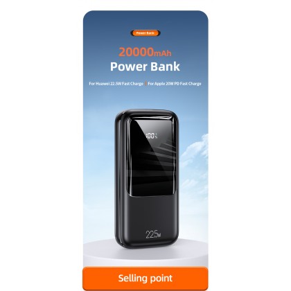 USAMS US-CD177 PB58 DUAL QC3.0+PD DIGITAL DISPLAY FAST CHARGING POWER BANK 22.5W 20000MAH - BLACK 