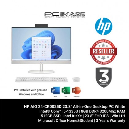 HP AIO 24-CR0025D 23.8" All-in-One Desktop White PC (i5-1335U, 8GB 3200Mhz, 512GB SSD, Intel, Win11H, OfficeHNS)