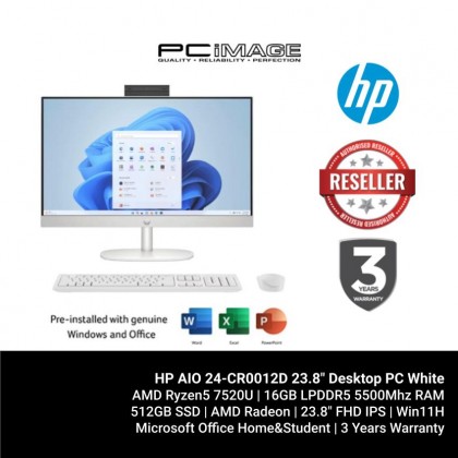 HP AIO 24-CR0012D 23.8" Desktop PC White (R5-7520U, 16GB 5500Mhz, 512GB SSD, Radeon, Win11H, OfficeHNS)