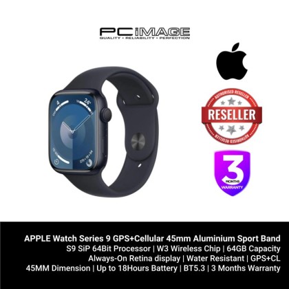 [ DEMO UNIT ] APPLE Watch Series 9 GPS+Cellular 45mm Midnight Aluminium Case with Sport Band