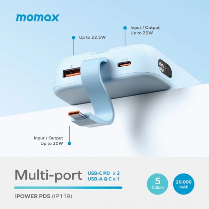 MOMAX IP119 iPower PD 5 20000mAh Fast Charge Type-C Powerbank