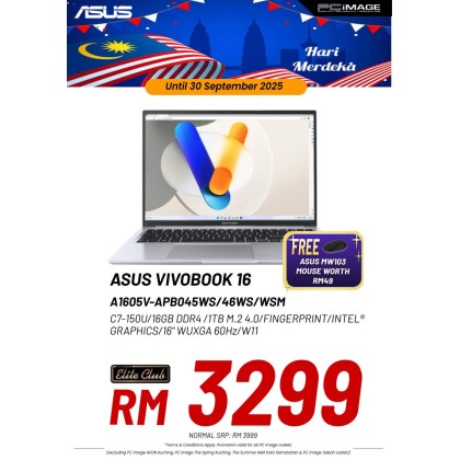 ASUS VIVOBOOK 16 (M1605Y-AMB423WS/AMB424WS) R7-7730U/16GB DDR4/512GB M.2/AMD RADEON/16" WUXGA 60Hz/Win11/HNS21/2 YEARS WITH 1 YEAR ADP/ Black/Silver