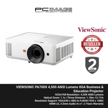 VIEWSONIC PA700X 4,500 ANSI Lumens XGA Business & Education Projector​ (1024X768/XGA/4500ANSI/12500 CONTRAST/HDMI/VGA/SPK/LAMP LIFE 12000HRS/CARRY CASE)