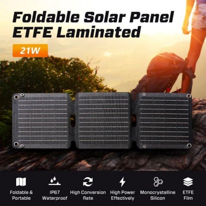 JQB SUNWAVE 21W FOLDABLE SOLAR PANEL - FS 231*215MM / OS 691*215MM / 0.46KG / 5V 3A / 2YW JQB SUNWAVE 21W FOLDABLE SOLAR PANEL - FS 231*215MM / OS 691*215MM / 0.46KG / 5V 3A / 2YW
