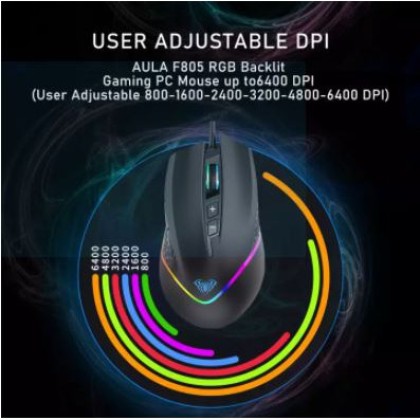 AULA F805 Gaming Mouse Marco 7 Programmable Buttons RGB Colorful Lighting 6 Gear DPI AULA F805 Gaming Mouse Marco 7 Programmable Buttons RGB Colorful Lighting 6 Gear DPI