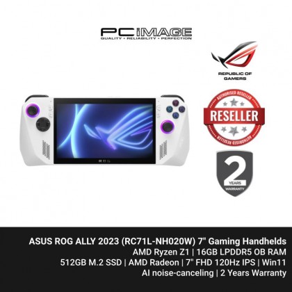 ASUS ROG ALLY 2023 (RC71L-NH020W) RYZEN™ Z1/ 16GB LPDDR5/ 512GB M.2/ RTX4060 8GB/ 7" FHD/ Win11/ 2 YEARS WARRANTY - White