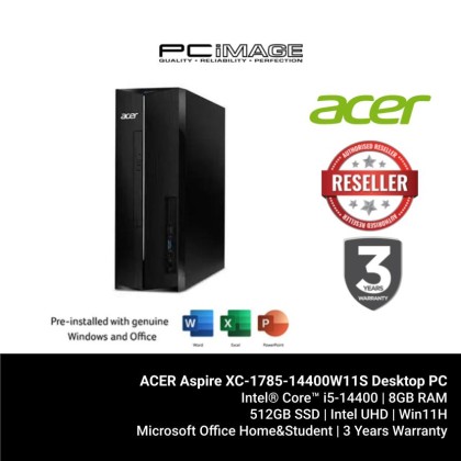 ACER Aspire XC-1785-14100W11S Desktop PC (i3-14100, 8GB DDR5, 512GB SSD, Intel, Win11H, OfficeHNS)