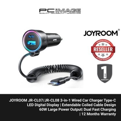 JOYROOM JR-CL07 | JR-CL08 3-in-1 Wired Car Charger(Type-C/Lightning)