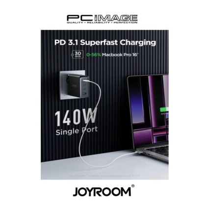 Joyroom GaN Ultra JR-TCG05 140W 3C1A Fast Charger-Black+240W C to C Cable 1.2m