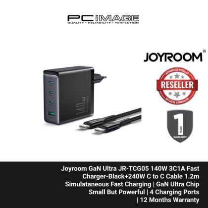 Joyroom GaN Ultra JR-TCG05 140W 3C1A Fast Charger-Black+240W C to C Cable 1.2m