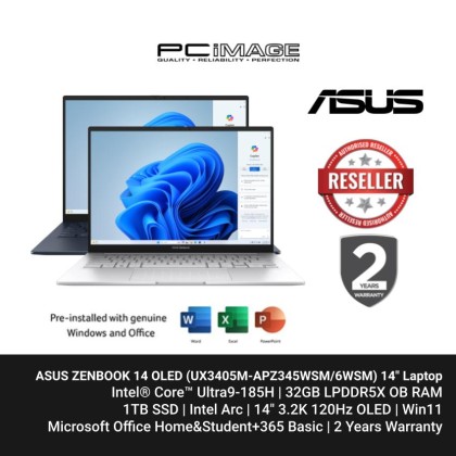 ASUS ZENBOOK 14 OLED (UX3405M-APZ345WSM/APZ346WSM) U9-185H/ 32GB LPDDR5X/ 1TB SSD/ Intel Arc/ 14" 3K OLED 120Hz Touch/ WIN11/ OFFICEHNS+365 BASIC/ 2 YEARS WARRANTY ASUS ZENBOOK 14 OLED (UX3405M-APZ345WSM/APZ346WSM) U9-185H/ 32GB LPDDR5X/ 1TB SSD/ Intel Arc/ 14" 3K OLED 120Hz Touch/ WIN11/ OFFICEHNS+365 BASIC/ 2 YEARS WARRANTY