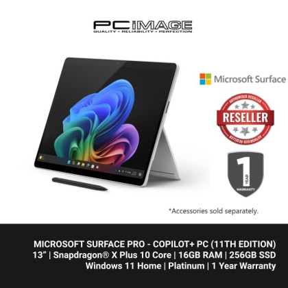 Microsoft Surface Pro - Copilot+ PC - 13" touchscreen - Snapdragon® X Plus 10 Core - 16GB Memory - 256GB SSD - Device Only - (Latest Model, 11th Edition) - Platinum