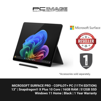 Microsoft Surface Pro - Copilot+ PC - 13" touchscreen - Snapdragon® X Plus 10 Core - 16GB Memory - 512GB SSD - Device Only - (Latest Model, 11th Edition) - Black + FREE BUNDLE