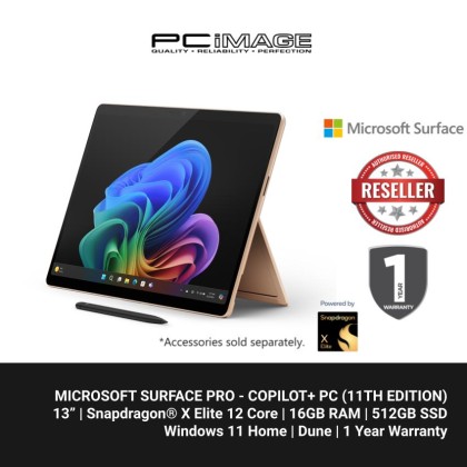 Microsoft Surface Pro - Copilot+ PC - 13" OLED touchscreen - Snapdragon® X Elite 12 Core - 16GB Memory - 512GB SSD - Device Only - (11th Edition) - Dune + FREE BUNDLE