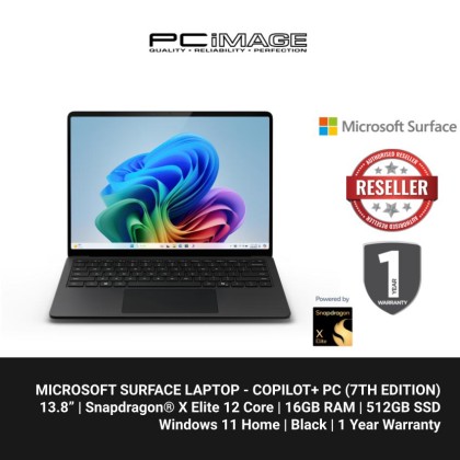 [PRE-ORDER, CONTACT US FOR MORE INFO] Microsoft Surface Laptop - Copilot+ PC - 13.8" touchscreen - Snapdragon® X Elite 12 Core - 16GB Memory - 512GB SSD - (Latest Model, 7th Edition) - Black + FREE BUNDLE