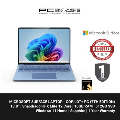 Microsoft Surface Laptop - Copilot+ PC - 13.8" touchscreen - Snapdragon® X Elite 12 Core - 16GB Memory - 512GB SSD - (Latest Model, 7th Edition) - Sapphire + FREE BUNDLE